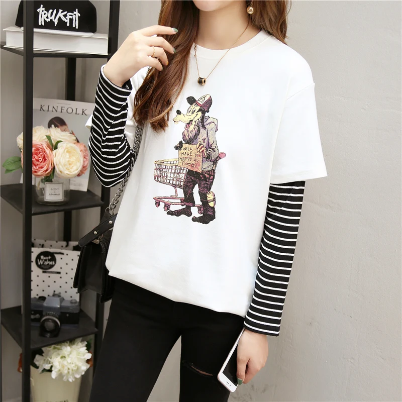 Fashion funny cartoon printed women T Shirt korean long Sleeve O-neck white T-shirts Ullzang Tshirt Harajuku 90s Top Tees Female 
Fashion funny cartoon printed women T Shirt korean long Sleeve O-neck white T-shirts Ullzang Tshirt Harajuku 90s Top Tees Female