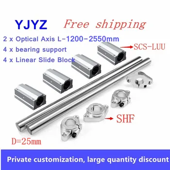 2pc 25mm linear guide rail optical axis chrome-plated rod L-1200-2550mm+4pc SCS-25LUU lengthen slider + 4pc SHF bearing bracket
2pc 25mm linear guide rail optical axis chrome-plated rod L-1200-2550mm+4pc SCS-25LUU lengthen slider + 4pc SHF bearing bracket