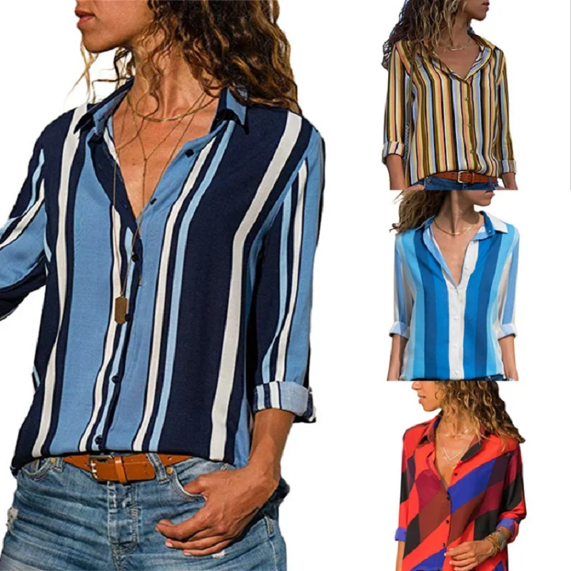 Casual Stripes Blouse 4 colors V-neck Hot sale Front short Full-sleeve Blouse
Casual Stripes Blouse 4 colors V-neck Hot sale Front short Full-sleeve Blouse