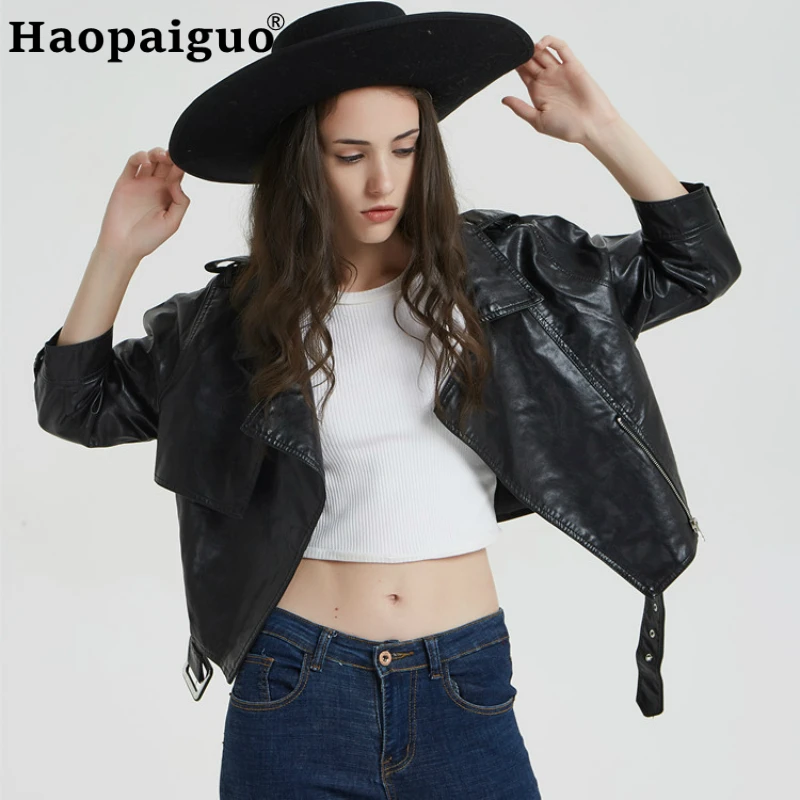 2019 Autumn Women Black Leather Jacket Solid Washed PU Coat Short Length Zipper Motorcycle Modis Ladies Basic Jacket with Sashes
2019 Autumn Women Black Leather Jacket Solid Washed PU Coat Short Length Zipper Motorcycle Modis Ladies Basic Jacket with Sashes