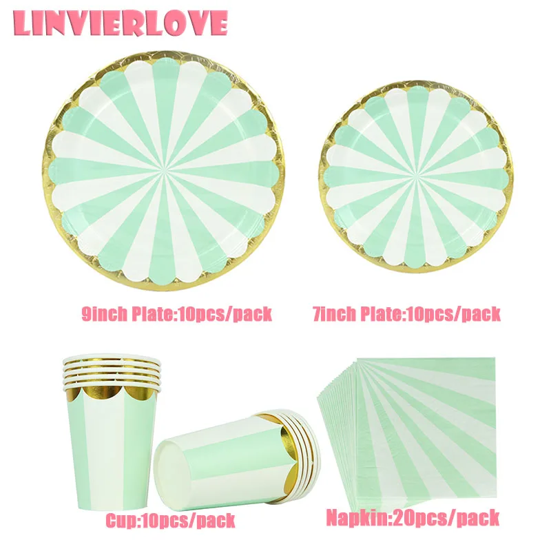 LINVIERLOVE Green Stripe Disposable Tableware For Happy Birthday Wedding Golden Rim Paper Cup Plate Napkins Party Decor Supplies
LINVIERLOVE Green Stripe Disposable Tableware For Happy Birthday Wedding Golden Rim Paper Cup Plate Napkins Party Decor Supplies
