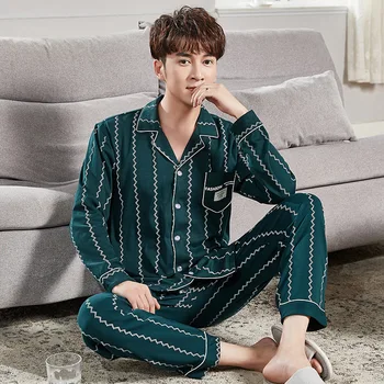 Cotton Pajamas Men's Autumn and Winter Korean-Style New Long Sleeve Long Pants Lapel Cardigan plus Size Casual Homewear Set
Cotton Pajamas Men's Autumn and Winter Korean-Style New Long Sleeve Long Pants Lapel Cardigan plus Size Casual Homewear Set