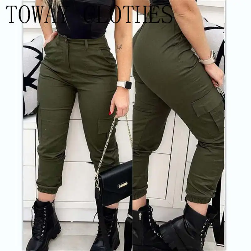 

Zipper Fly Flap Pocket Skinny Cargo Pants High Waisted Casual Pants for Women 2022