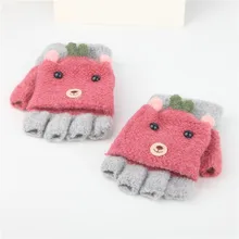 Cartoon dzieci pluszowe rękawiczki odwrócone pół palca na zewnątrz ciepłe rękawiczki rękawiczki dla dzieci pluszowe dziane ciepłe zimowe rękawice narciarskie(China)