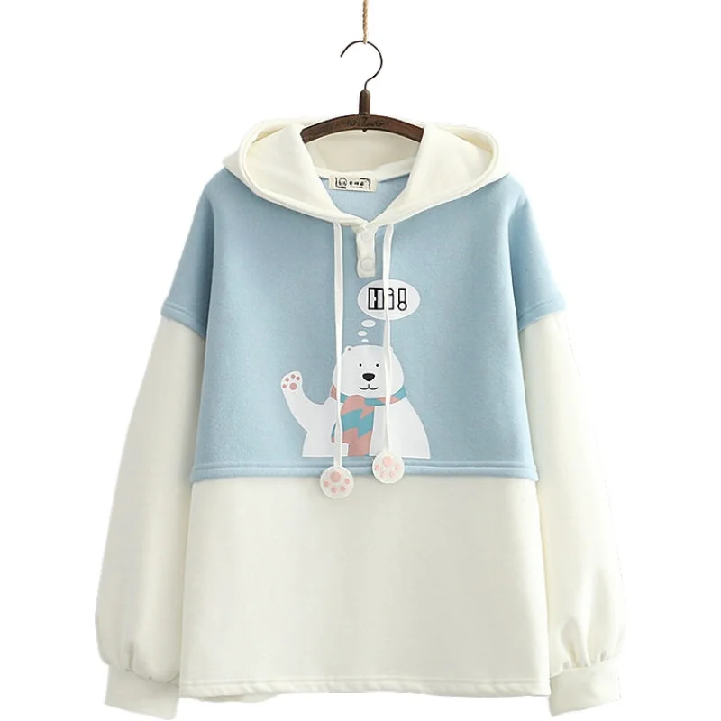 2020 Winter Women's Sweet Bear Print Loose Stitching Contrast Color Plus Velvet Warm Hooded Pullover Cotton Hoodies Sweatshirts
2020 Winter Women's Sweet Bear Print Loose Stitching Contrast Color Plus Velvet Warm Hooded Pullover Cotton Hoodies Sweatshirts