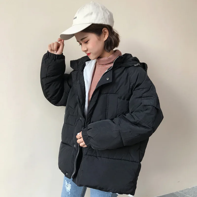 Loose-Fit Hooded Cotton-padded Jacket Winter Women's 2019 New Style Hong Kong Style INS Thick Coat Students Fashion Solid Color 
Loose-Fit Hooded Cotton-padded Jacket Winter Women's 2019 New Style Hong Kong Style INS Thick Coat Students Fashion Solid Color