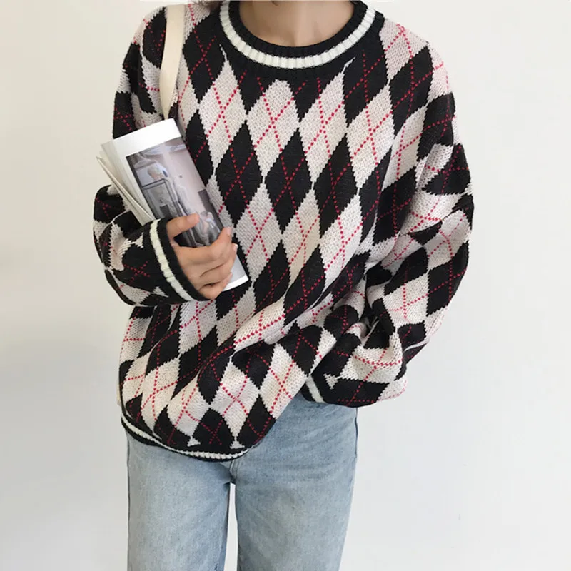 2019 Autumn Winter New Oversized Sweaters Pullovers Women Casual Loose Plus Size Argyle Sweater Knitted Jumpers Ladies
2019 Autumn Winter New Oversized Sweaters Pullovers Women Casual Loose Plus Size Argyle Sweater Knitted Jumpers Ladies