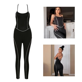 Sporty Workout Rompers Womens Jumpsuit Backless Sleeveless Lace Up Active Wear Bodycon Skinny Striped Jumpsuits 
Sporty Workout Rompers Womens Jumpsuit Backless Sleeveless Lace Up Active Wear Bodycon Skinny Striped Jumpsuits