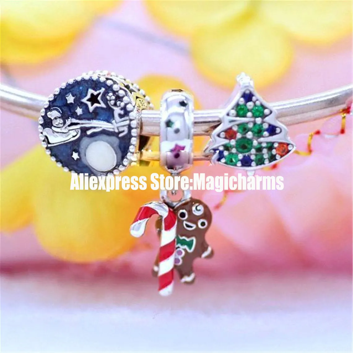 

925 Sterling Silver Santa & the Reindeer,Gingerbread Man, Christmas Tree Charms Beads Gift Set Fits All European Pandora Jewelry