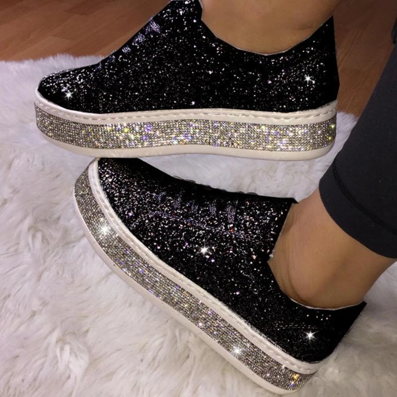 pink glitter backless platform sneakers