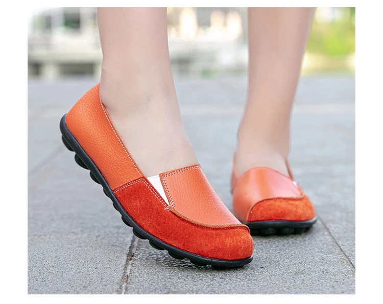 AH 208-2020 New Spring Autumn Women's Flat Shoes Comfortable Nurse Loafers Geunie Leather Mother Walking Shoe-11