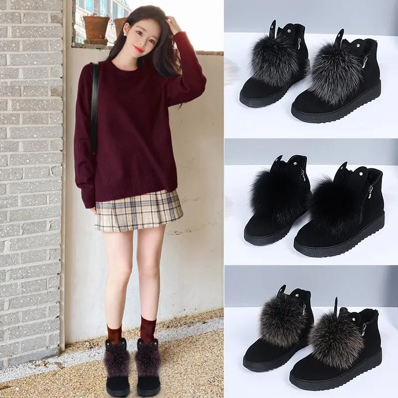 Warm women's snow boots, suede winter shoes, fur ball boots, women's fashion boots, non-slip boots, snow casual shoes X685 
Warm women's snow boots, suede winter shoes, fur ball boots, women's fashion boots, non-slip boots, snow casual shoes X685