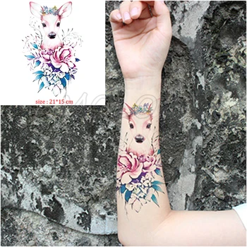 

Tattoos Sticker Pere David's Deer Flower Waterproof Temporary cartoon Wild Animal Fake Tattoo for Men Body Art Custom Tatoos