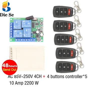 433MHz Universal Wireless Remote Control AC 110V 220V 10Amp 2200W 4CH Relay Receiver Module RF Switch for Gate Garage opener
433MHz Universal Wireless Remote Control AC 110V 220V 10Amp 2200W 4CH Relay Receiver Module RF Switch for Gate Garage opener