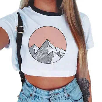 2020 Summer Women's Tops T Shirt Creative Pink Mountain Peak Cropped Women T-shirts Graphic Fun Print Harajuku Crop Top T Shirt
2020 Summer Women's Tops T Shirt Creative Pink Mountain Peak Cropped Women T-shirts Graphic Fun Print Harajuku Crop Top T Shirt