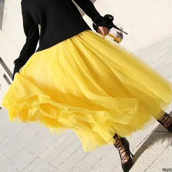 New Autumn and summer extra-long mesh lace retro expansion skirt ladies yellow tulle elastic waist beach travel ball swing skirt
New Autumn and summer extra-long mesh lace retro expansion skirt ladies yellow tulle elastic waist beach travel ball swing skirt