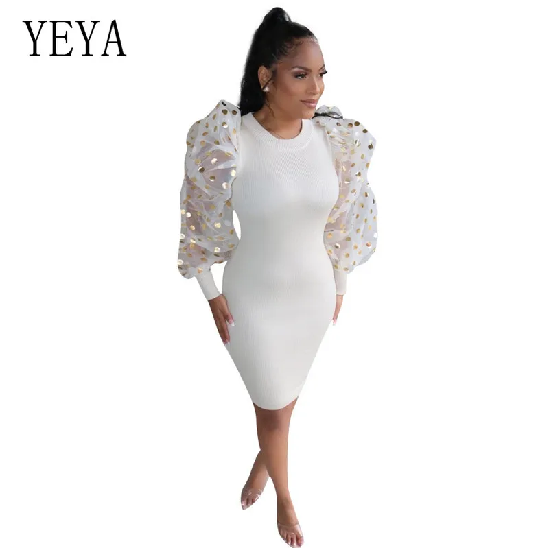 YEYA White Office Lady Dress Autumn Elegant Elasticity Rib Knitting Contton Puff Sleeve O Neck Bodycon Dress Women Clothing
YEYA White Office Lady Dress Autumn Elegant Elasticity Rib Knitting Contton Puff Sleeve O Neck Bodycon Dress Women Clothing