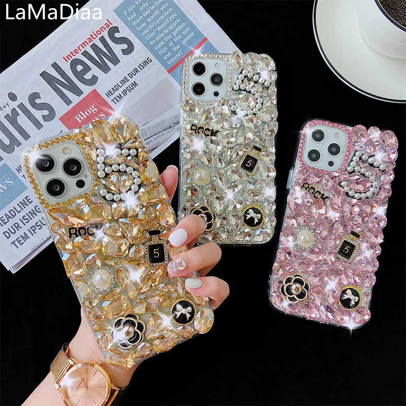 

Luxury Bling Diamond Rhinestone Flower Case For iphone15Plus 14Pro 11 12 13 Pro MAX XSMAX XR 7 8 PLUS Phone Case Pearl Crystal