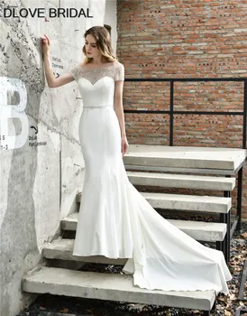 Mermaid Satin Wedding Dress Illusion Back Short Sleeve Crystal Beaded Bridal Dresses Factory Custom Made Gown
Mermaid Satin Wedding Dress Illusion Back Short Sleeve Crystal Beaded Bridal Dresses Factory Custom Made Gown