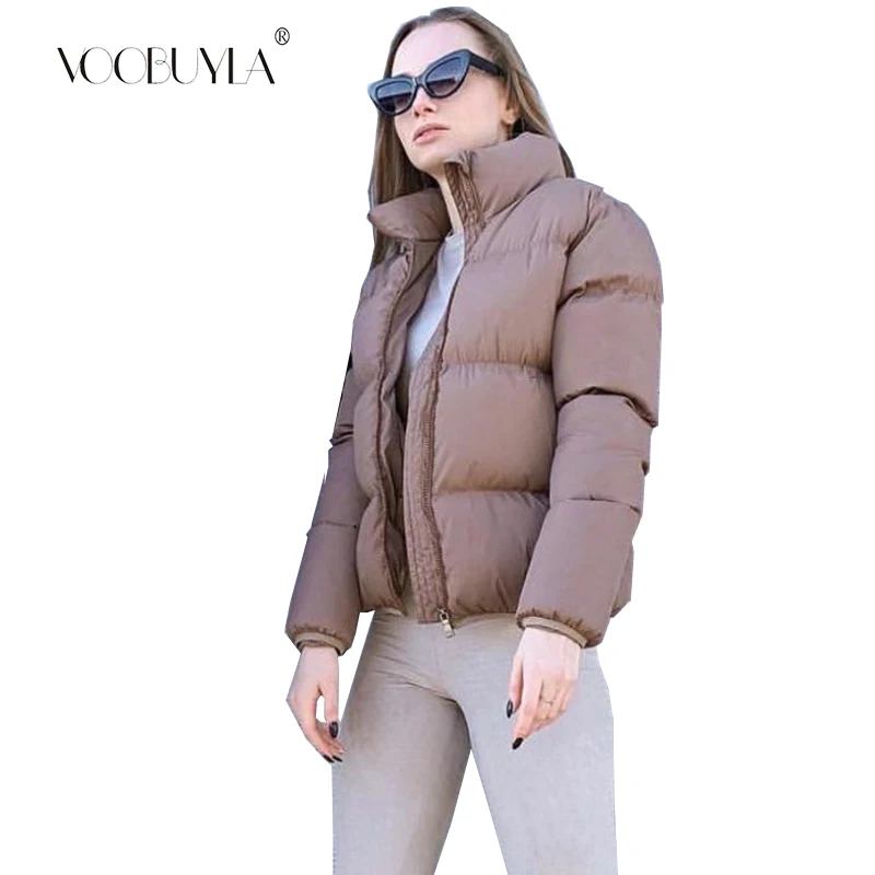 

Voobuyla Solid Bubble Coat Stand Collar Oversized Short Parka 2019 Winter Autumn Female Warm Puffer Jacket Thicken Parkas Mujer