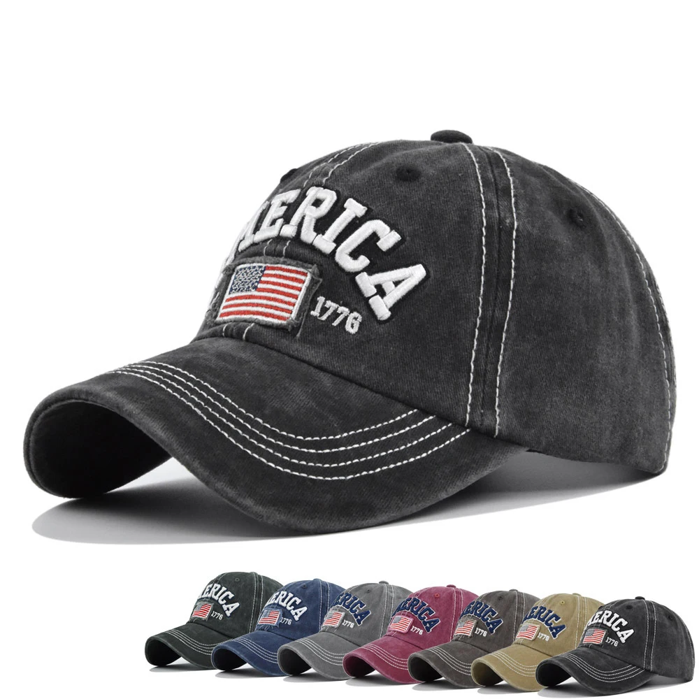 

2021New Washed Cotton Baseball Cap For Men Embroidery Letter American Flag Streetwear Snapback Women Hat Retro Casual Cap