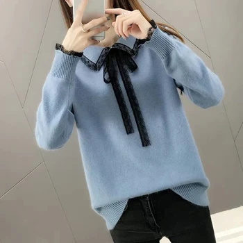 Sweater Women Bow Tie Neck Fashion Autumn Spring Tops Women Knitted Pullovers Long Sleeve Jumper Femme Clothing
Sweater Women Bow Tie Neck Fashion Autumn Spring Tops Women Knitted Pullovers Long Sleeve Jumper Femme Clothing