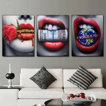 Abstract Woman Sexy Red Lips Posters Flower Money Posters Print on Canvas Wall Art Picture for Living Room Home Decor No Frame
Abstract Woman Sexy Red Lips Posters Flower Money Posters Print on Canvas Wall Art Picture for Living Room Home Decor No Frame
