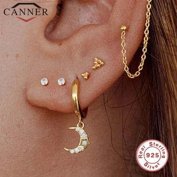 

CANNER Hoop Earrings Silver 925 for Women Gold Moon Pearl Huggie Hoops Earrings With Zircon CZ Minimalist Jewelry aretes