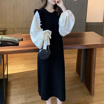 Puff Sleeve Dress For Women Spring Knitted Fake Two Piece Patchwork Korean Office Ladies Causal Sweet Long Dresses Vestidos
Puff Sleeve Dress For Women Spring Knitted Fake Two Piece Patchwork Korean Office Ladies Causal Sweet Long Dresses Vestidos