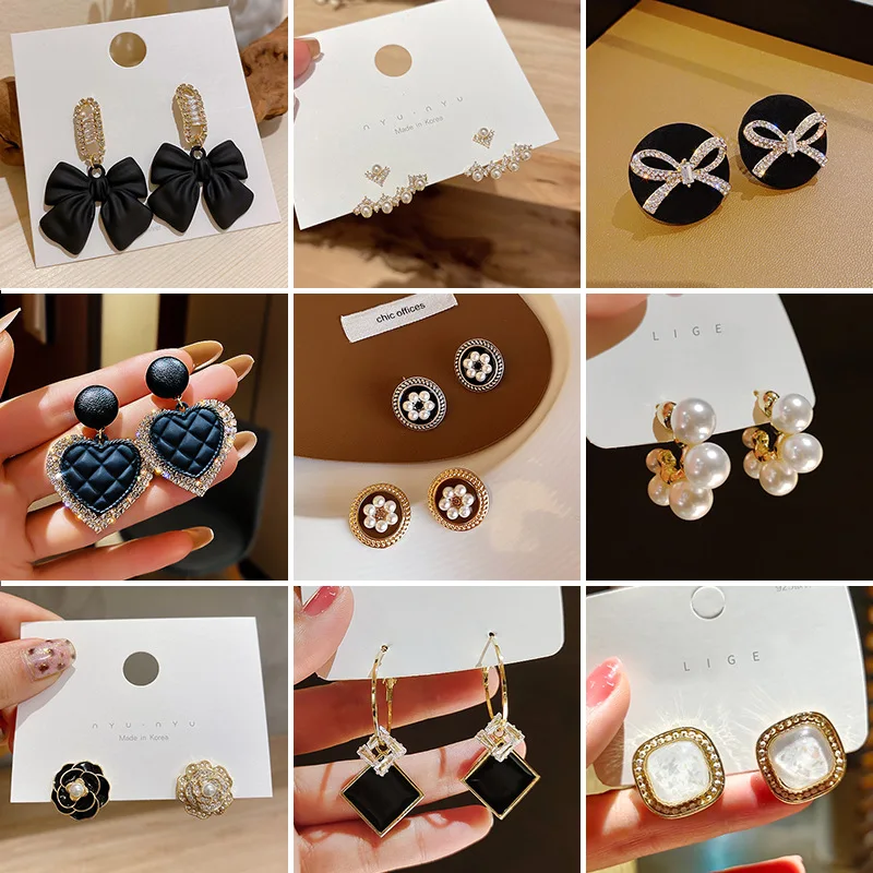 Fashion Korean Stud Earrings For Women Vintage Pearl Dangle Drop Gold