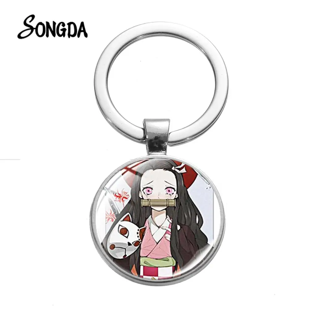 Брелок для ключей Kamado Tanjirou Nezuko Agatsuma значок косплея стеклянный круглый брелок