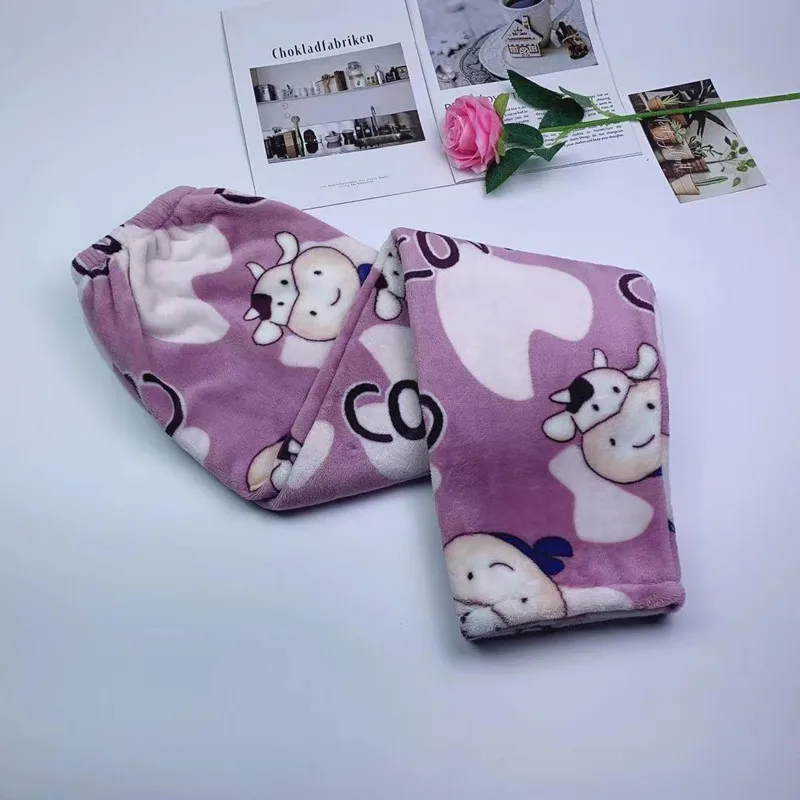 

Winter Women's Plush Pajama Pants Thicken Warm Home Pants Loose Comfortable Elastic Waist Cute Cartoon