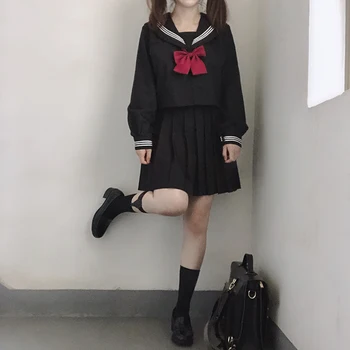 Japanese Dark JK uniform Navy Collar Blouse Bowknot Sailor Suit Autumn Winter Long sleeve Shirt & Pleated Skirt Two Piece Sets
Japanese Dark JK uniform Navy Collar Blouse Bowknot Sailor Suit Autumn Winter Long sleeve Shirt & Pleated Skirt Two Piece Sets