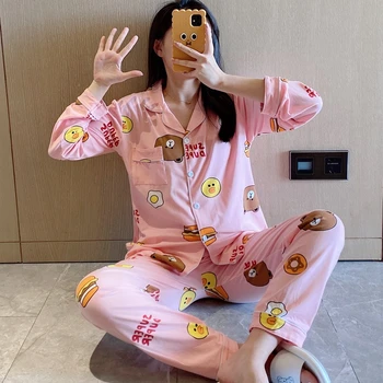 2020 Autumn Ladies Pajamas Set Cotton Turn-down Collar Cartoons Print Nightwear Long Sleeve Loungewear Large Size 2XL
2020 Autumn Ladies Pajamas Set Cotton Turn-down Collar Cartoons Print Nightwear Long Sleeve Loungewear Large Size 2XL