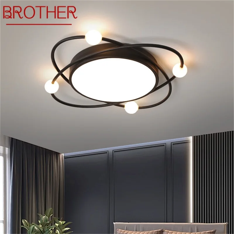 

BROTHER Nordic Ceiling Light Contemporary Black Round Lamp Fixtures LED Home Decorative for Living Bed Room