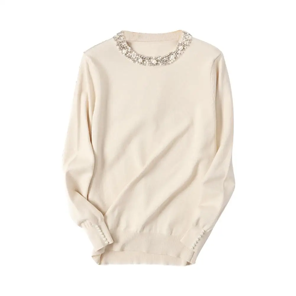 Casual Women Autumn Winter Solid Color Beads Decor Neck Loose Knitwear Sweater Suitable for work school shopping lounge wear 
Casual Women Autumn Winter Solid Color Beads Decor Neck Loose Knitwear Sweater Suitable for work school shopping lounge wear