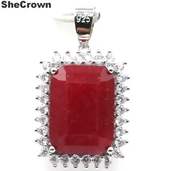 

33x14mm SheCrown 2020 Hot Sell Big Gemstone 18x13mm Real Red Ruby Green Emerald CZ Gift For Woman's 925 Silver Pendant