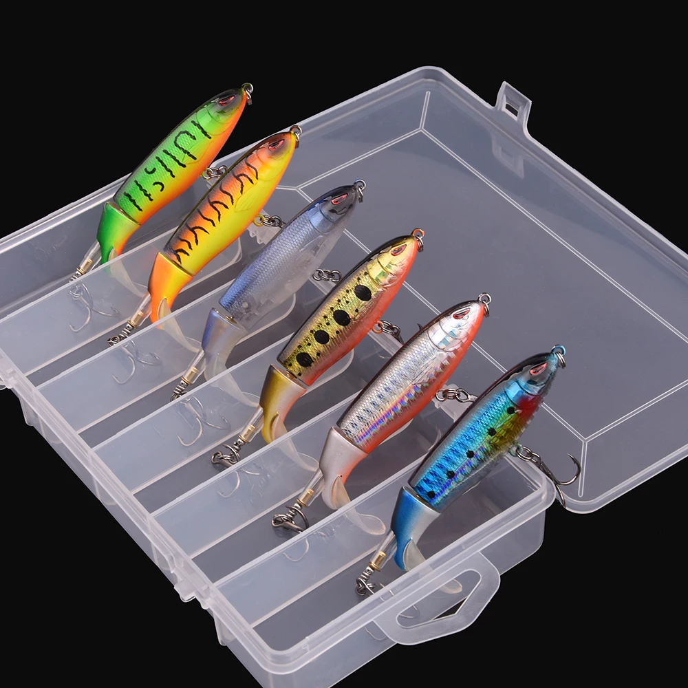 

6pcs with Box Whopper Plopper 100mm 13g Floating Popper Fishing Lure Artificial Hard Bait Wobbler Rotating Tail Fishing Tackle