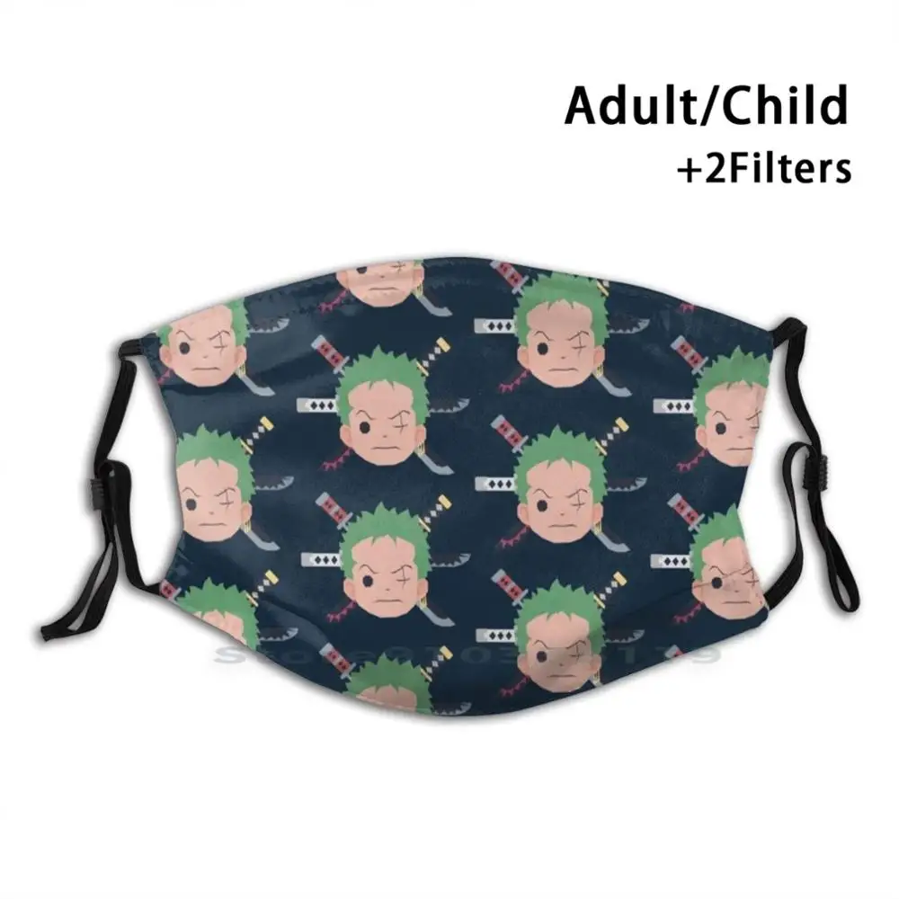 One Piece Аниме Cute Roronoa Zoro Face Print многоразовый фильтр Pm2.5 Сделай Сам ротовая маска для