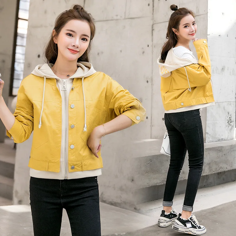 Small Jacket with Women's 2019 Autumn Short Mock Two-Piece Coat Spring And Autumn New Style Korean-style Loose-Fit Hooded on Clo
Small Jacket with Women's 2019 Autumn Short Mock Two-Piece Coat Spring And Autumn New Style Korean-style Loose-Fit Hooded on Clo