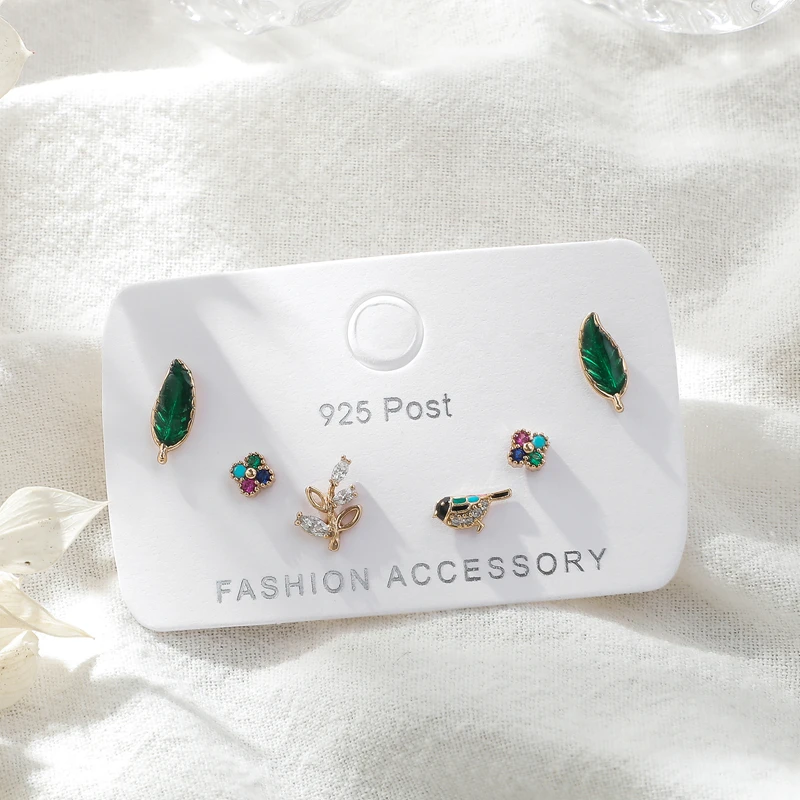 Colorful Zircon Leaf Bird Flower Stud Earrings Set for Women Drop Glaze 6-Piece Earrings Set Jewelry Gifts Wholesale S-E1205
Colorful Zircon Leaf Bird Flower Stud Earrings Set for Women Drop Glaze 6-Piece Earrings Set Jewelry Gifts Wholesale S-E1205