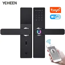Yoheen wi fi eletrônico inteligente fechadura da porta com tuya app, segurança biométrica impressão digital fechadura inteligente com senha rfid cartão(China)