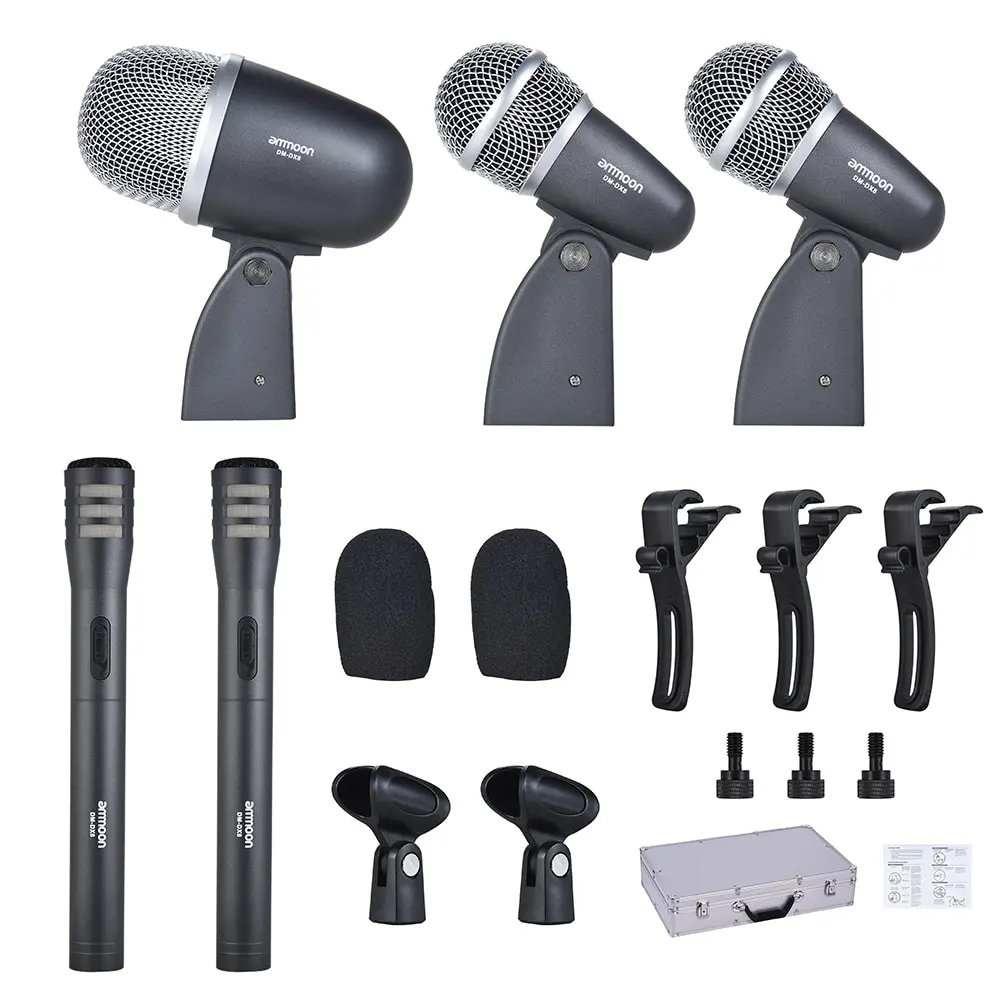 ammoon DM-DX8 5-Piece Professional Wired Drum Set Microphone Mic Kit with drum microphone Mounting Accessories Aluminum Case
ammoon DM-DX8 5-Piece Professional Wired Drum Set Microphone Mic Kit with drum microphone Mounting Accessories Aluminum Case