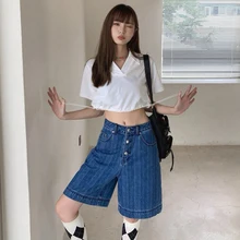 Traf stripe high waist slim loose five-point denim shorts 2022 summer new commuter Fashion joker wide-leg pants women 
Traf stripe high waist slim loose five-point denim shorts 2022 summer new commuter Fashion joker wide-leg pants women