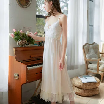 Sling nightdress female summer palace sweet princess style high waist sexy long spring and Autumn 
Sling nightdress female summer palace sweet princess style high waist sexy long spring and Autumn