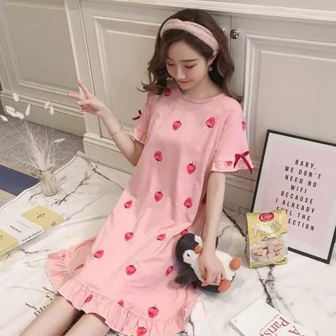 Nightgown Women's Summer Korean-style Fresh Students Cute Strawberry Pajamas Short Sleeve Pure Cotton Spring And Autumn-Outer We
Nightgown Women's Summer Korean-style Fresh Students Cute Strawberry Pajamas Short Sleeve Pure Cotton Spring And Autumn-Outer We