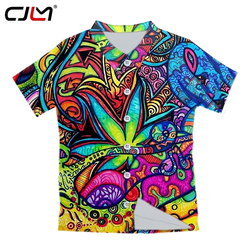 

CJLM shirt Fashion Men's Casual Button 3D Print Colorful leaves Beach Short Sleeve Quick Dry Top Blouse 5XL Hawaiian shirt