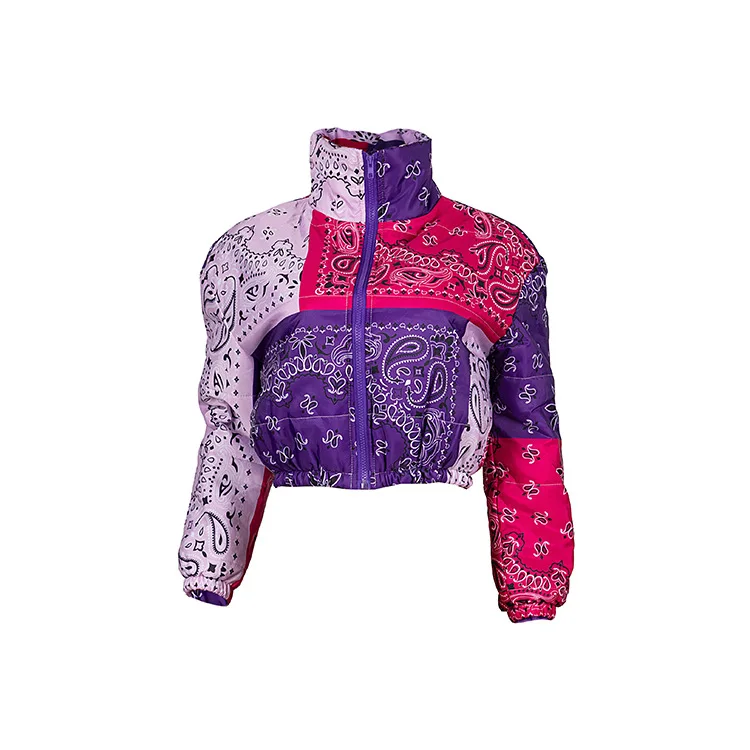 Short Print Cotton-Padded Jacket Women 2020 European And American Fashion New Winter Stand-Up Collar Long-Sleeved Coat Trendy