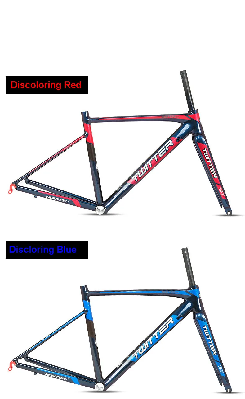 Discount Twitter Hunterpro 700C Road Bike Frame AL7005 Fork Carbon Inner Cable V Brake Discoloring Stoving Varnish Drawing Decals 9