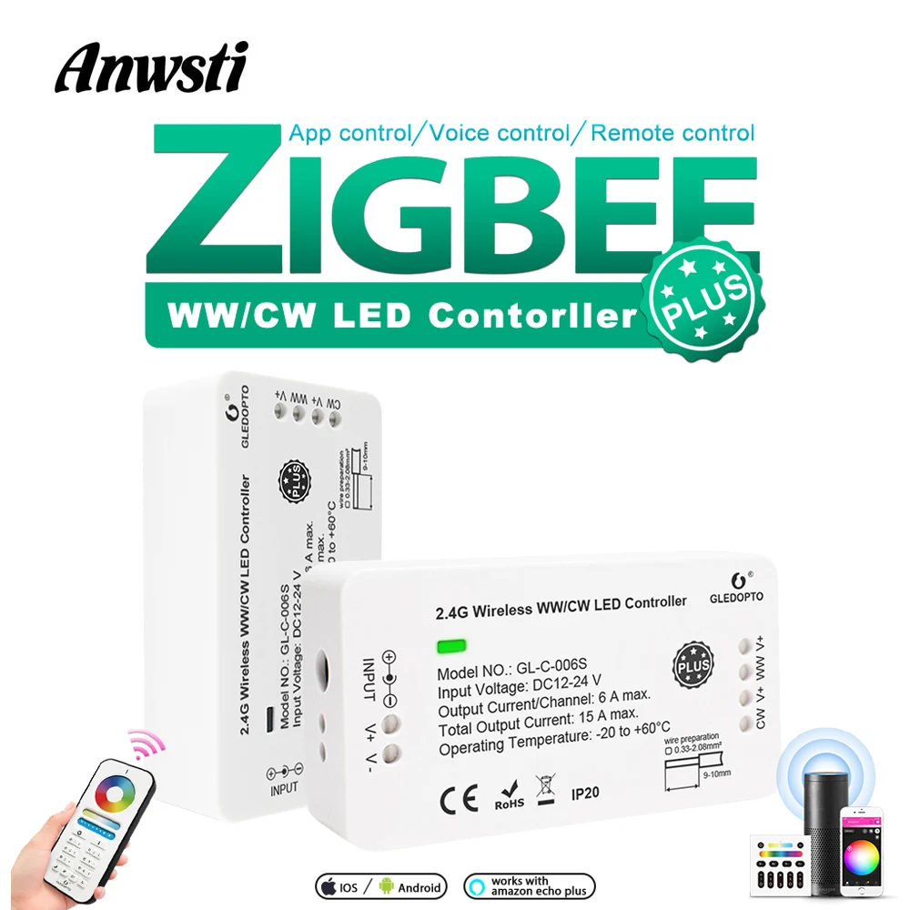 Gledopto Zigbee WW/CW Strip Controller 12V 24V Brightness Tunable CCT Smart LED Dimmer Zigbee Hue Smartthings Remote Wireless
Gledopto Zigbee WW/CW Strip Controller 12V 24V Brightness Tunable CCT Smart LED Dimmer Zigbee Hue Smartthings Remote Wireless